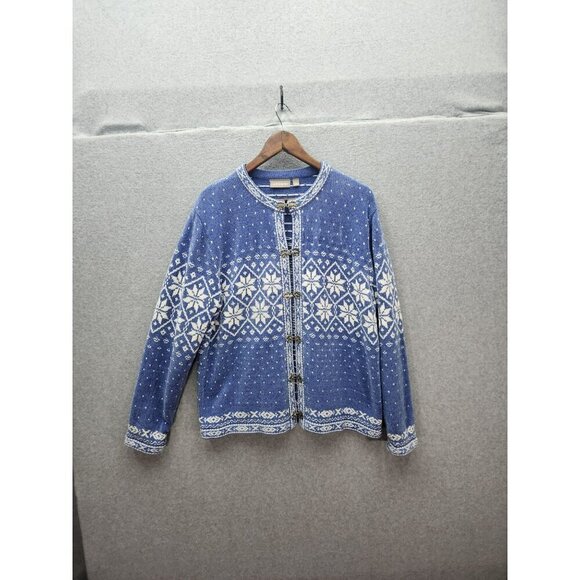 Croft & Barrow Soft Blue & White Nordic Pattern Cardigan silver clasp closure - Picture 1 of 4